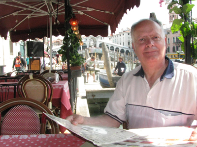 Venice 7781; Russell; lunch overlooking the
                        Rialto Bridge